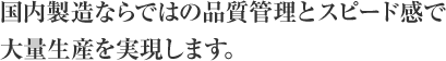 国内製造ならではの品質管理とスピード感で大量生産を実現します。